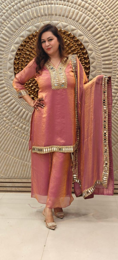 &nbsp;Paired with Coded Embroidery &amp; original mirror work on yoke, sleeves &amp; on edges of Top